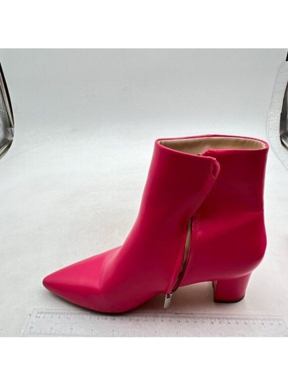 Women Ankle Boots Chunky Heel Pointed Toe Booties Side Zipper Fall Boots Pink